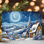 Moonlit Winter Wonderland Snowy Christmas Village Feiertagskarte