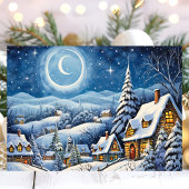 Moonlit Winter Wonderland Snowy Christmas Village Feiertagskarte