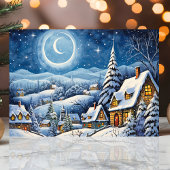 Moonlit Winter Wonderland Snowy Christmas Village Feiertagskarte