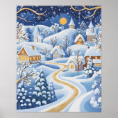 Moonlit Winterdorf mit Snowy Pathway Poster (Vorne)
