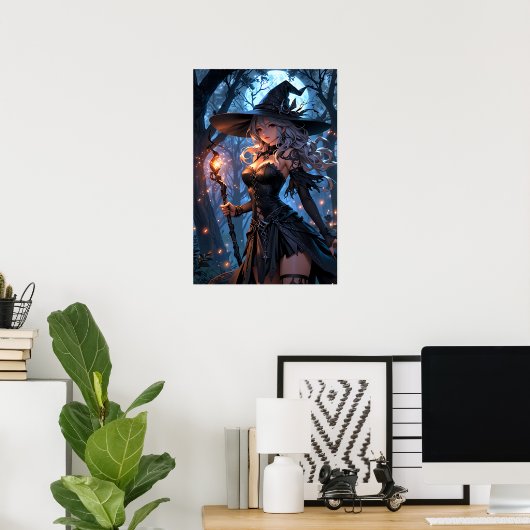 Moonlit Witch in Enchanted Forest Poster (Heimbüro)