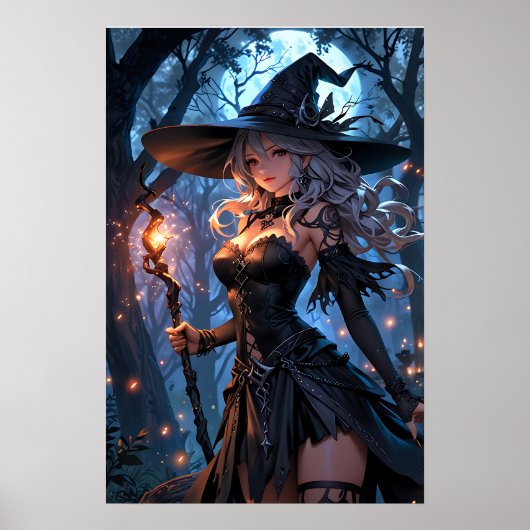 Moonlit Witch in Enchanted Forest Poster (Vorne)