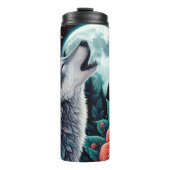 Moonlit Wolf Howling Flornacht Thermosbecher (Vorderseite)