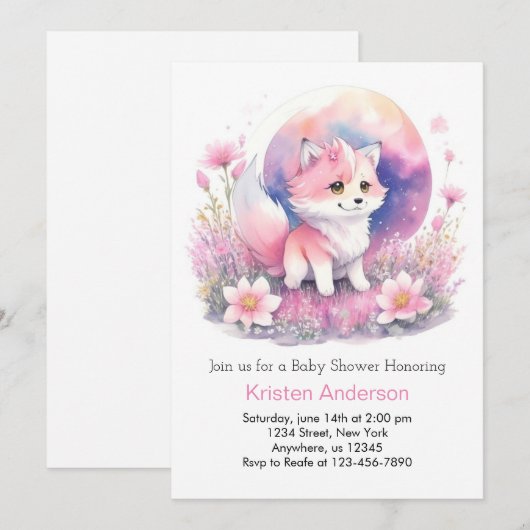 Moonlit Wolf Magic Baby Dusche Einladung (Vorne/Hinten)