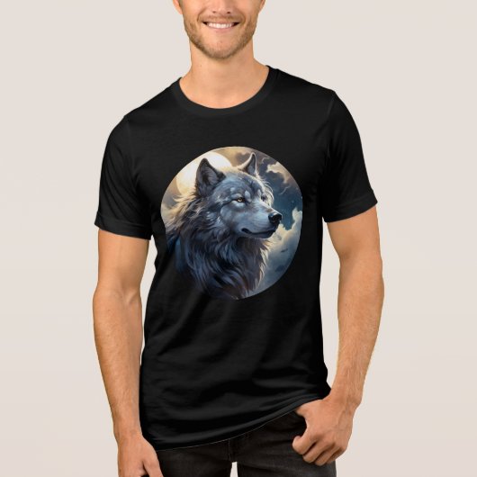 Moonlit Wolf – Tranquil Night Animal Art Tri-Blend Shirt (Vorderseite)