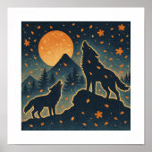 Moonlit Wolves & Mount Fuji – Japanese Night Art Poster (Vorne)