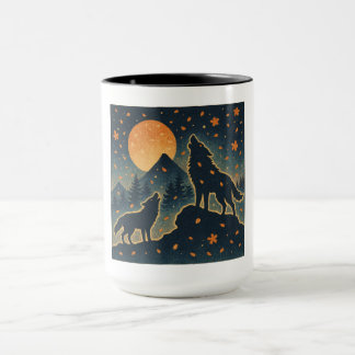 Moonlit Wolves & Mount Fuji – Japanese Night Art  Tasse