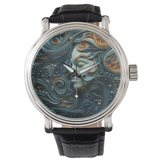 Moonlit Woman 3D Art Armbanduhr (Vorderseite)