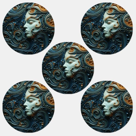 Moonlit Woman 3D Art Etiketten (Gruppe)