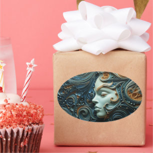 Moonlit Woman 3D Art Ovaler Aufkleber