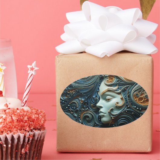 Moonlit Woman 3D Art Ovaler Aufkleber (Party)