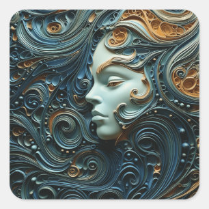 Moonlit Woman 3D Art Quadratischer Aufkleber