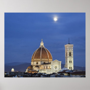 Moonrise and Florence Cathedral, Basilica di Poster
