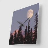 Moonrise Early Winter | Anchorage, Alaska Quadratische Wanduhr (Winkel)
