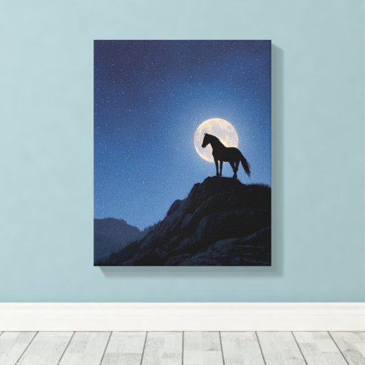 Moonrise Horse Cliff Silhouette Art Leinwanddruck (Insitu (Holzboden))