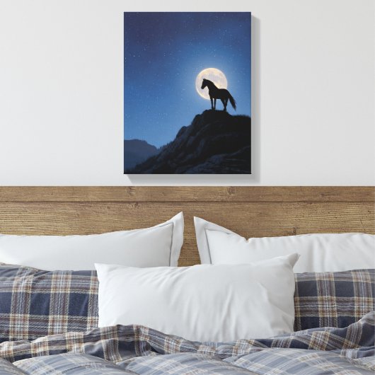 Moonrise Horse Cliff Silhouette Art Leinwanddruck (Insitu (Schlafzimmer))