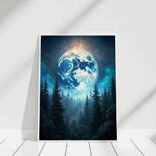 Moonrise Over Pines - Serene Lunar Landschaft Art Poster