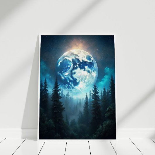 Moonrise Over Pines - Serene Lunar Landschaft Art Poster
