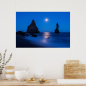 Moonrise reflection on ocean and sea stacks poster (Küche)