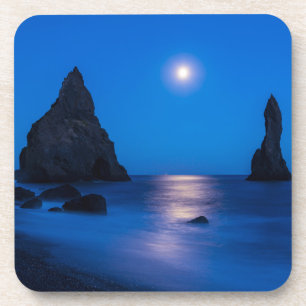 Moonrise-Reflektion   Island, Reynisdrangur Getränkeuntersetzer
