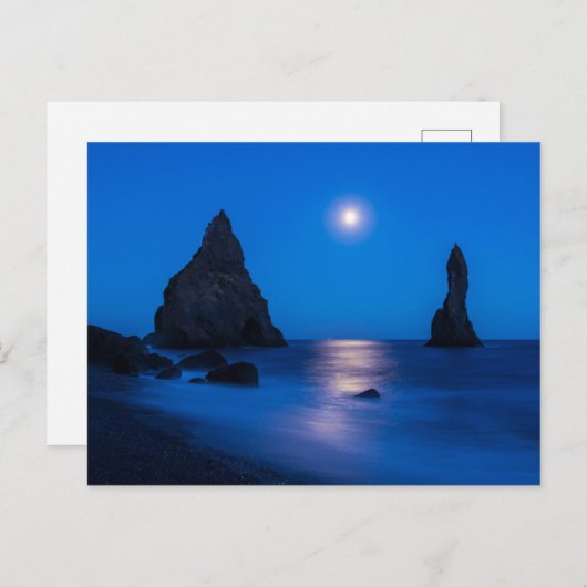 Moonrise-Reflektion | Island, Reynisdrangur Postkarte (Vorne/Hinten)