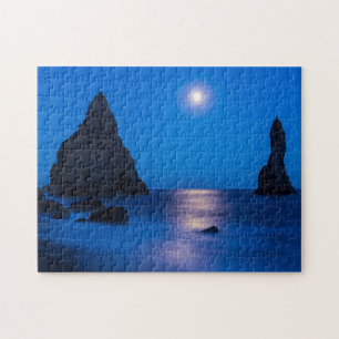 Moonrise-Reflektion   Island, Reynisdrangur Puzzle