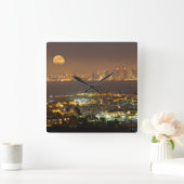 Moonrise über der Skyline von San Diego Quadratische Wanduhr (Zuhause)