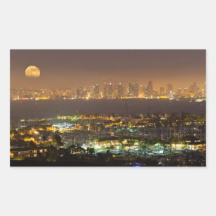 Moonrise über der Skyline von San Diego Rechteckiger Aufkleber
