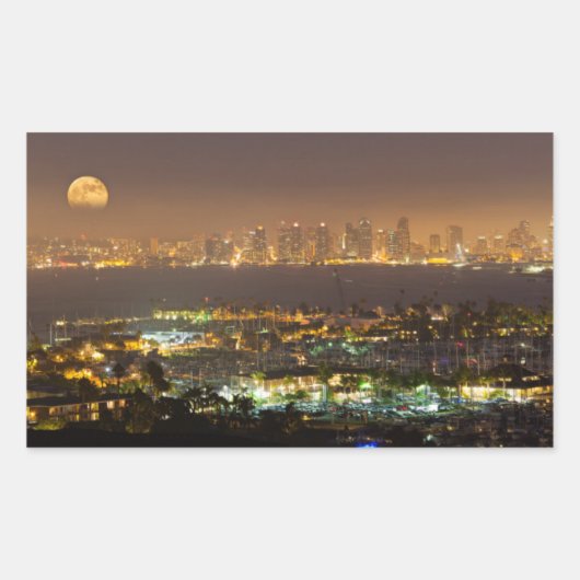 Moonrise über die Skyline von San Diego Rechteckiger Aufkleber (Vorderseite)