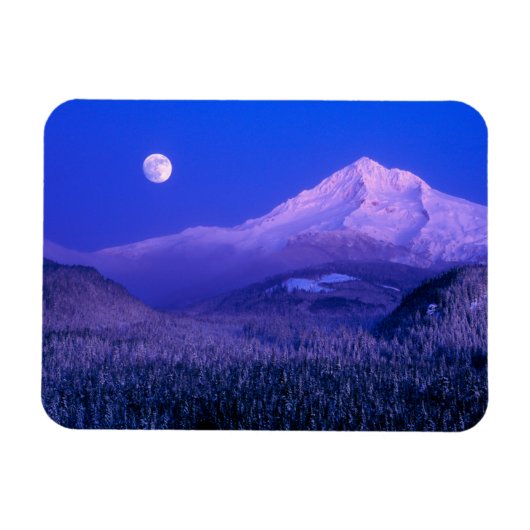 Moonrise über Hood Oregon im Winter Magnet (Horizontal)