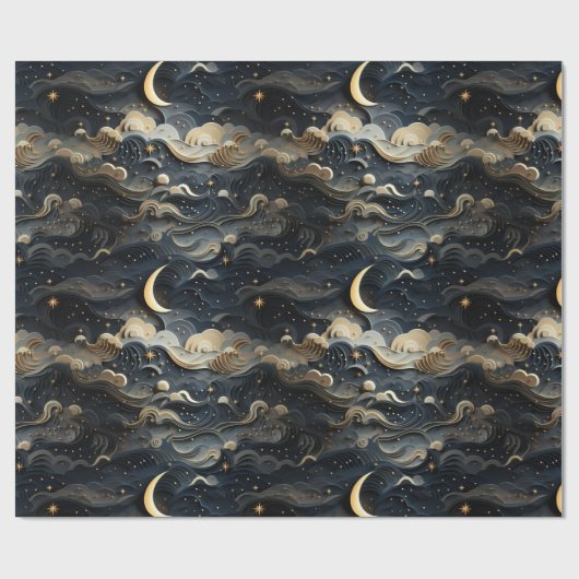 Moon's Journey: 3D Night Sky Design Geschenkpapier (Flach)