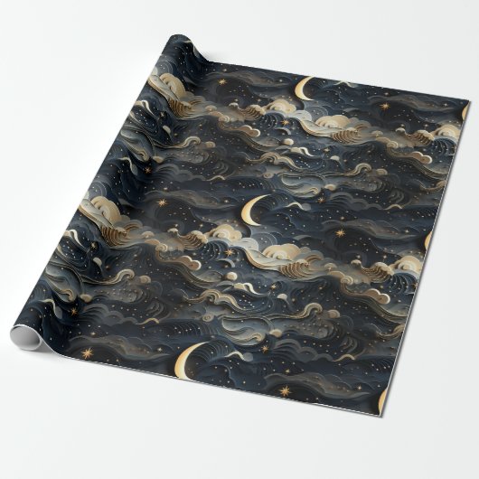Moon's Journey: 3D Night Sky Design Geschenkpapier (Ungerollt)