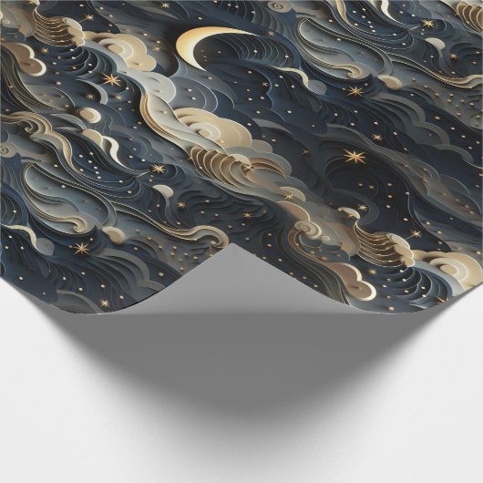 Moon's Journey: 3D Night Sky Design Geschenkpapier (Ecke)