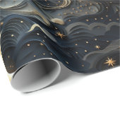 Moon's Journey: 3D Night Sky Design Geschenkpapier (Rolleneckpunkt)