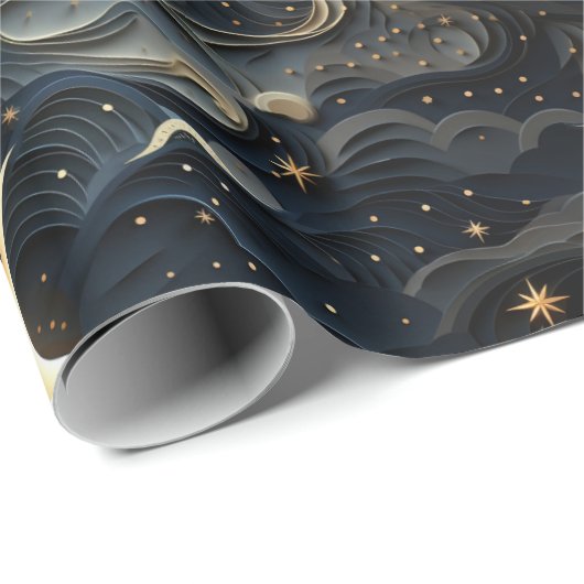 Moon's Journey: 3D Night Sky Design Geschenkpapier (Rolleneckpunkt)