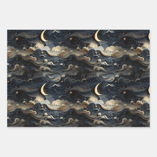 Moon's Journey: 3D Night Sky Design Geschenkpapier Set (Vorderseite)
