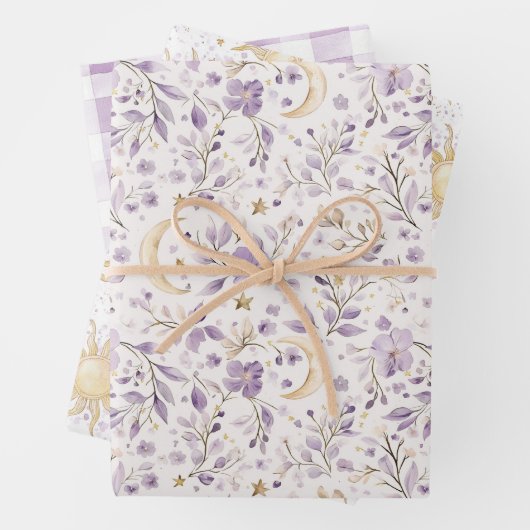 Moons Stars & Purple Flowers Baby Shower Geschenkpapier Set (Beispiel)