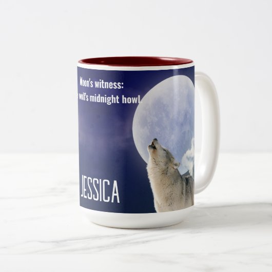 Moon's Zeuge: Der Wolf's Mitternachtshewl Anpassen Zweifarbige Tasse (VorderseiteRechts)
