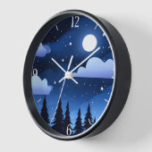 Moonscape mit Sternen und Pinienbäumen Uhr (Winkel)