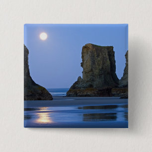 Moonset, Bandon Beach, Oregon. Button
