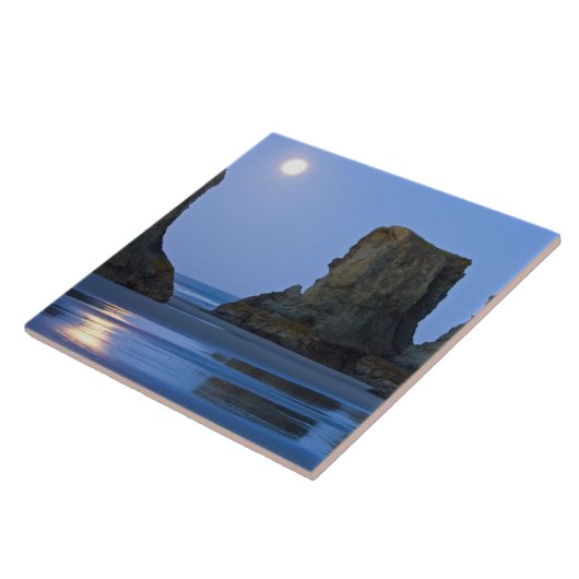 Moonset, Bandon Beach, Oregon. Fliese (Seite)