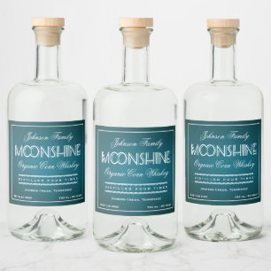Moonshine Aquamarin und weiß Alkoholflaschenetikett
