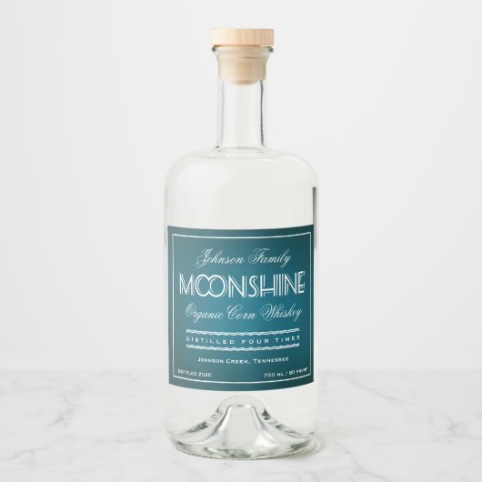 Moonshine Aquamarin und weiß Alkoholflaschenetikett (Vorderseite)