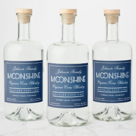 Moonshine Blue und White Alkoholflaschenetikett