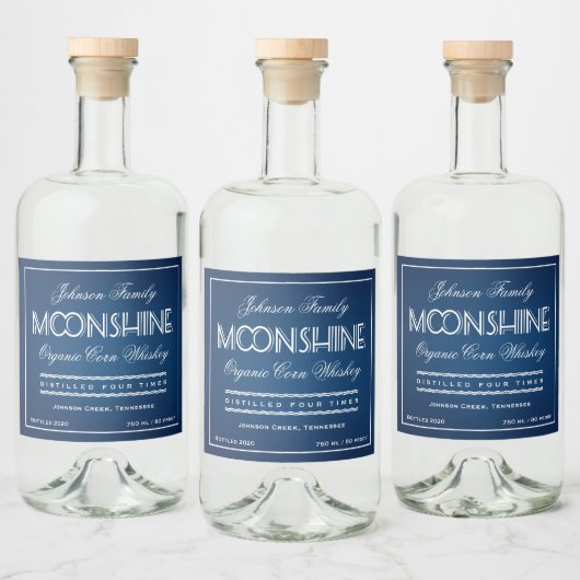 Moonshine Blue und White Alkoholflaschenetikett (Flaschen)
