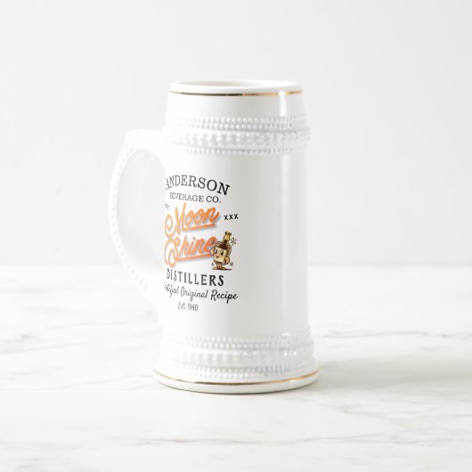 Moonshine Distillers Name Gold Script Original Bierglas (Vorderseite Links)