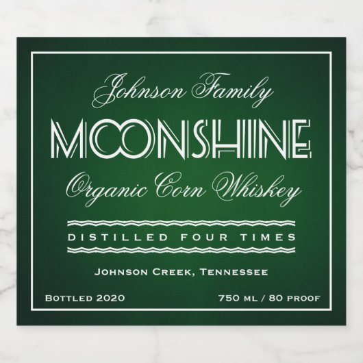 Moonshine Emerald Green und White Alkoholflaschenetikett (Einzelnes Label)