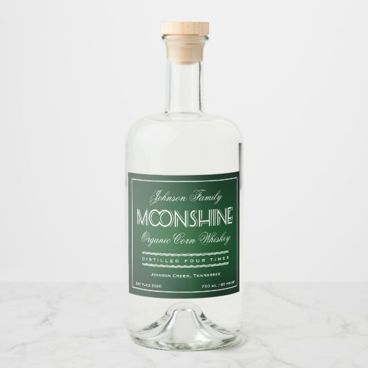 Moonshine Emerald Green und White Alkoholflaschenetikett (Vorderseite)