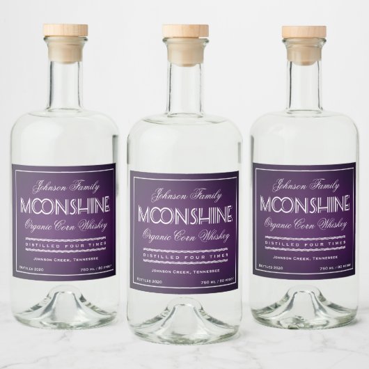 Moonshine Lila und weiß Alkoholflaschenetikett (Flaschen)