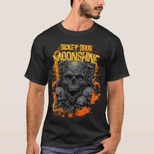 Moonshine Skulls Flammen Beängstigend Graue Farbe  T-Shirt (Vorderseite)